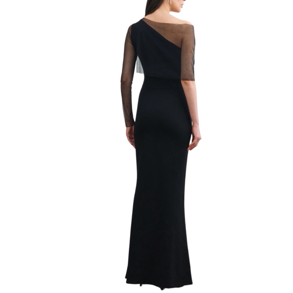 Marcella Valeria European Ponte One Shoulder Gown Black Illusion Sleeve Large - Picture 3 of 8